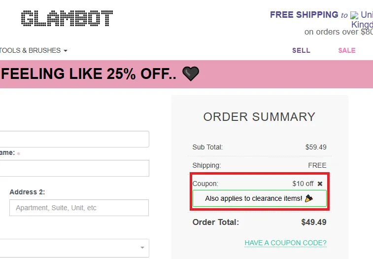 Glambot 10% off coupon